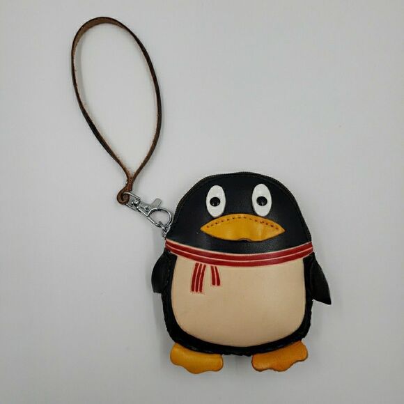 Hand Made Embossed Genuine Leather Penguin Coin Purse Wristlet Wallet Pouch - Picture 8 of 11